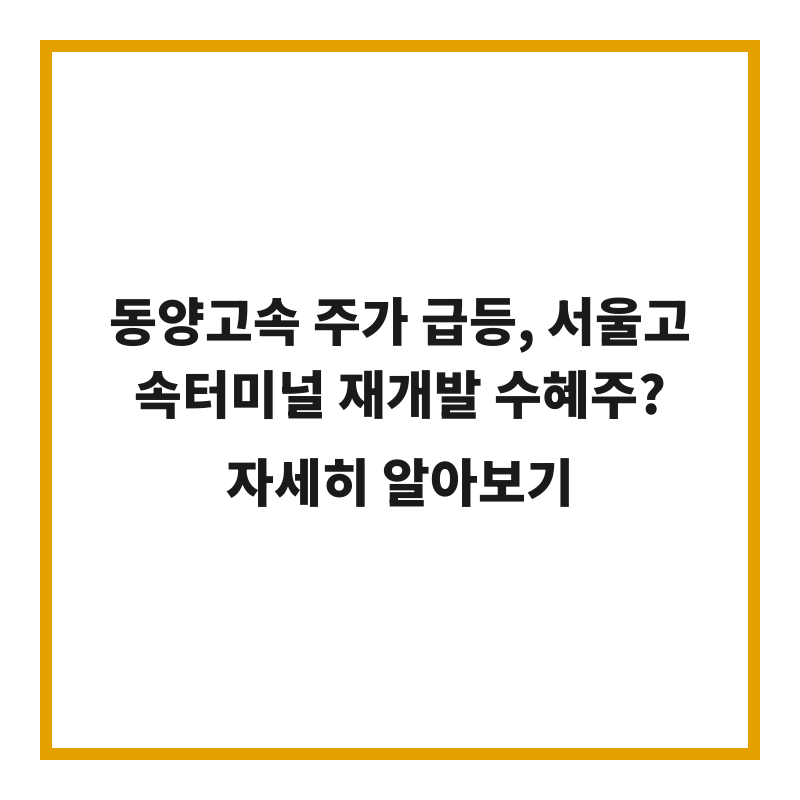 동양고속 주가 급등, 서울고속터미널 재개발 수혜주?